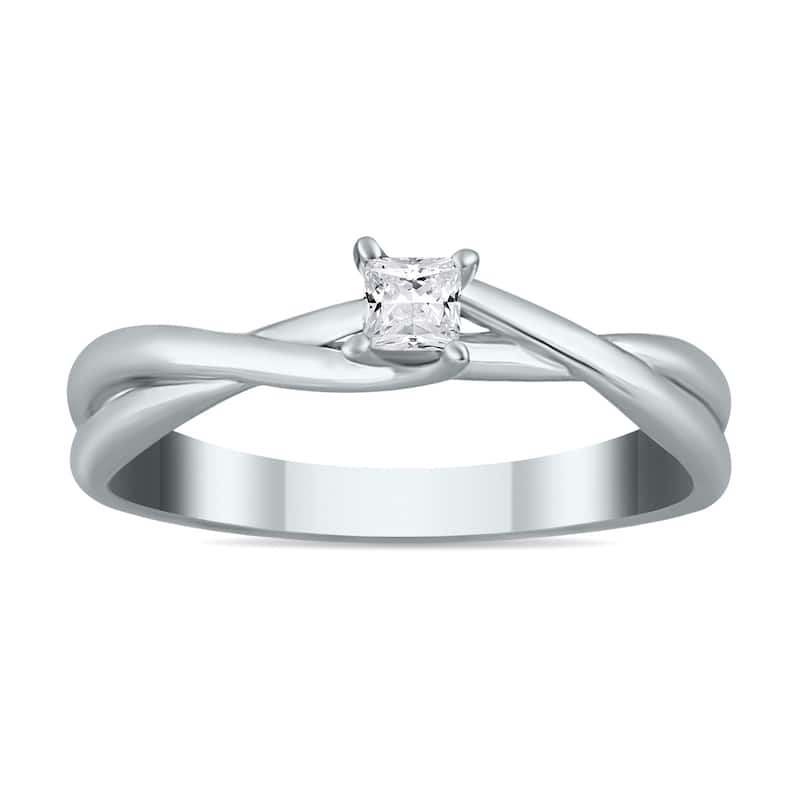 Marquee 1/10 Carat Princess Diamond Solitaire Braided Ring in 10K White Gold
