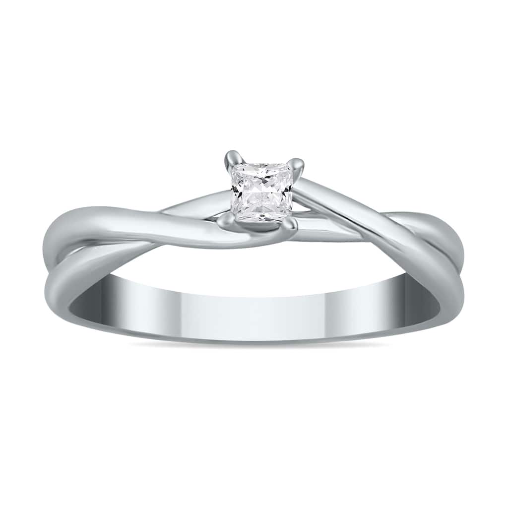 Marquee 1/10 Carat Princess Diamond Solitaire Braided Ring in 10K White Gold