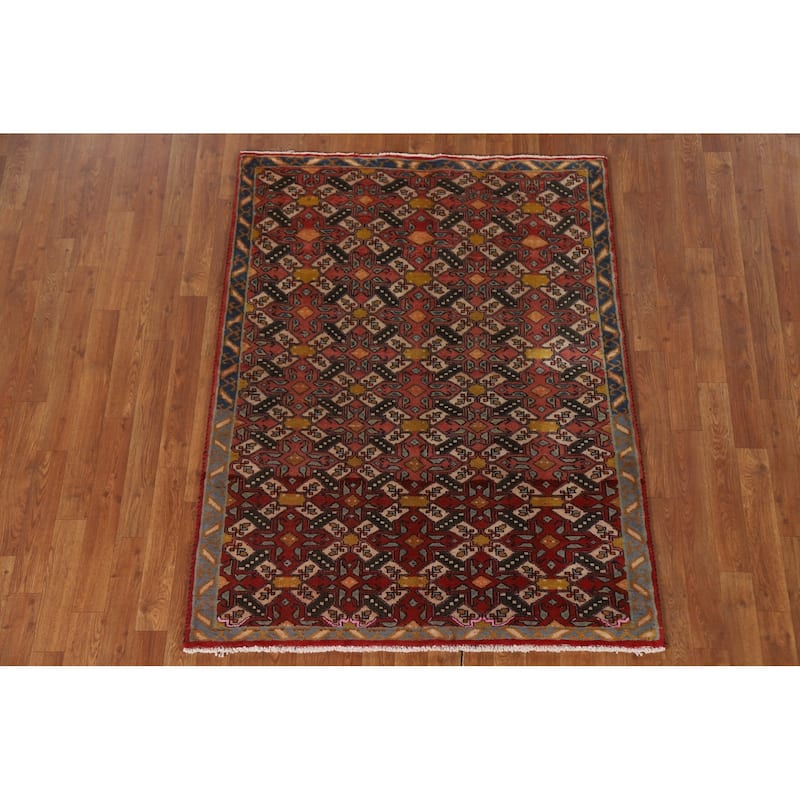 Geometric Tabriz Persian Vintage Area Rug Hand-Knotted Wool Carpet - 3'10"x 5'1"