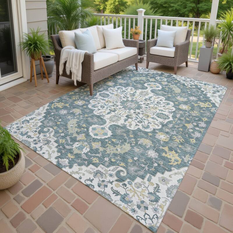 Machine Washable Indoor/ Outdoor Traditional Indore Chantille Rug - Teal - 2'6" x 3'10"