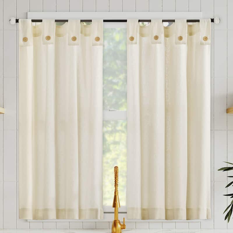Archaeo Cotton Blend Button Tab Top Cafe Curtain Pair - 54" x 36" - Cream