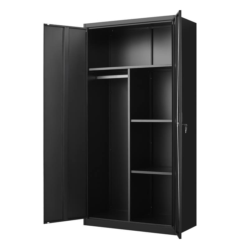 35.4" Modern Metal Armoire with Adjustable Shelves, Hanging Rod and Lock for Bedroom