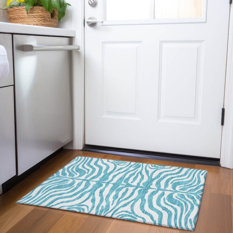 Premium Washable Super Soft Zebra Print Mayfield Rug - Teal - 1'8" x 2'6"