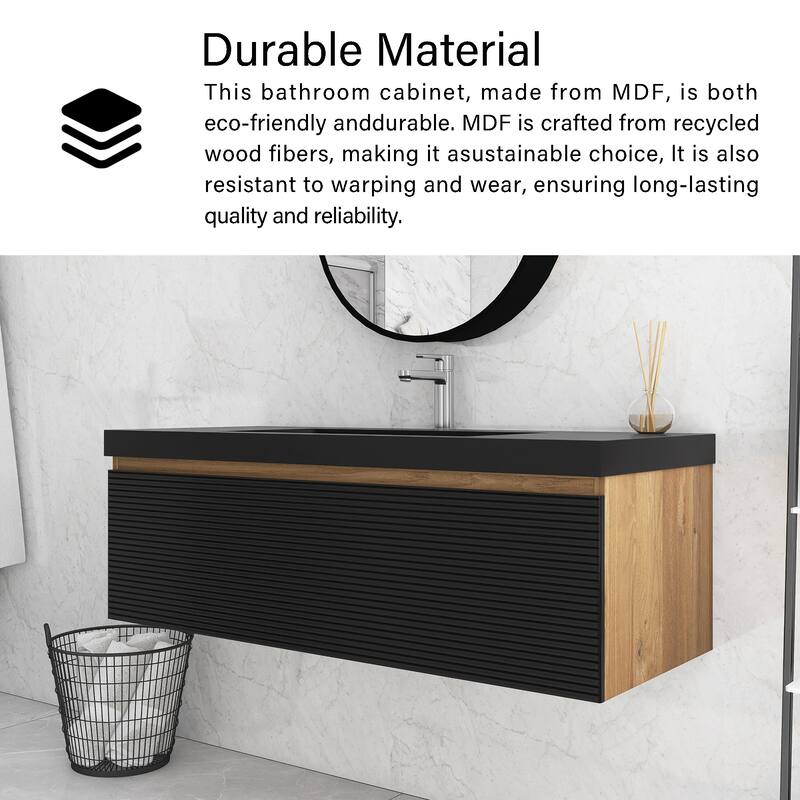 MDF Wall-Mounted Bathroom Vanity Set with Integrated Resin Sink with Drain in Matte Black