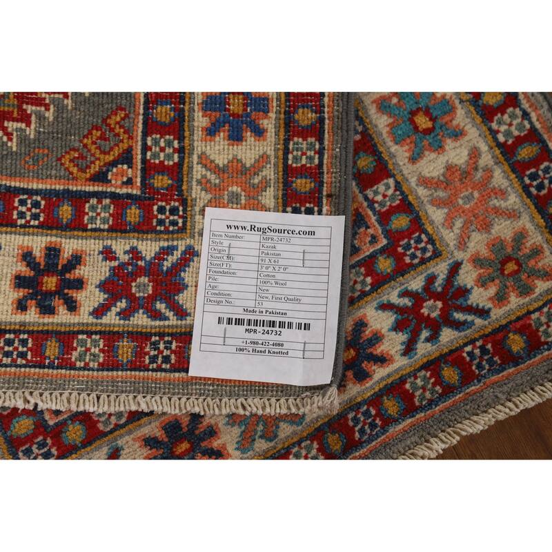 Kazak Oriental Accent Foyer Rug Hand-Knotted Wool Carpet - 2'0"x 3'0"