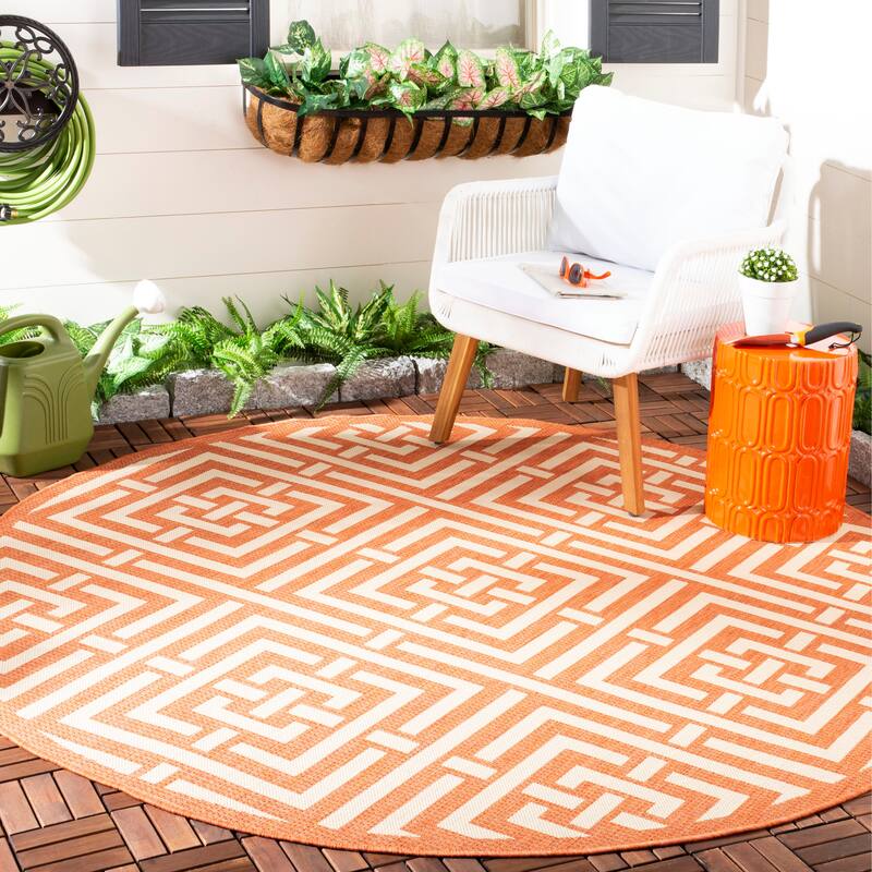 SAFAVIEH Courtyard Ginger Indoor/ Outdoor Waterproof Patio Backyard Rug - 5'3" Round - Terracotta/Cream