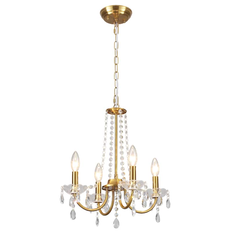 Mini Modern 4-Light Candle Style Crystal Chandelier - 15.74'' W x 17.71'' H - N/A