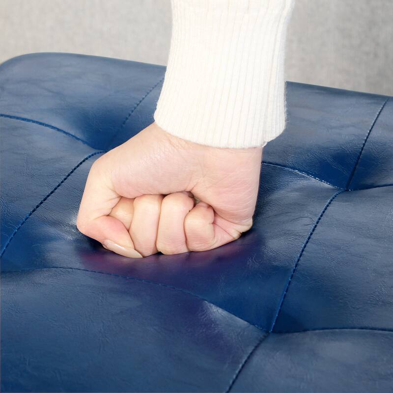 Adeco Bonded Leather Storage Ottoman Square Tufted Cube Footstool