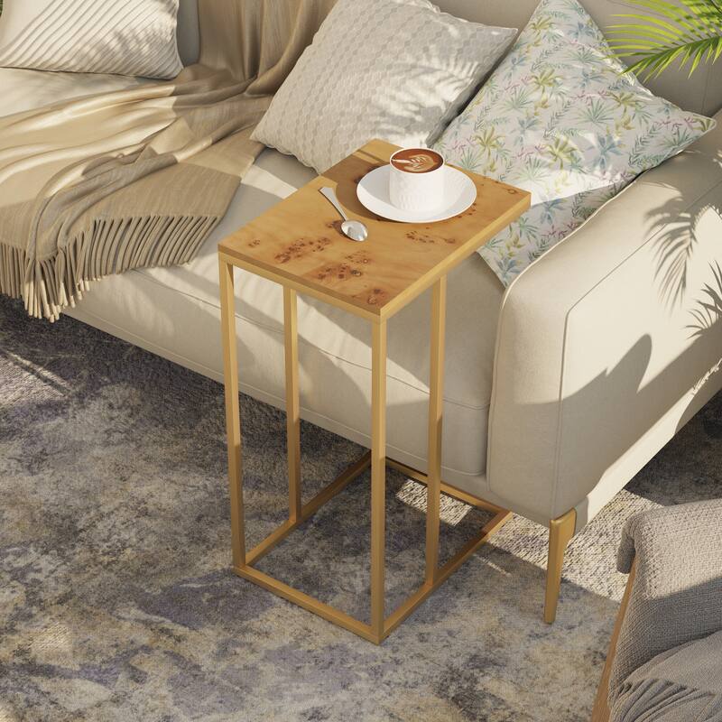 COZAYH Farmhouse C Shaped Couch End Table, Small Snack Sofa Side Table with Metal Frame
