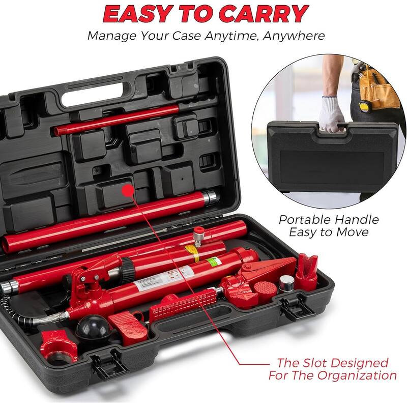 Power Hydraulic Jack Kit, Auto Body Frame Repair Kit, Storage Case, Large Capacity