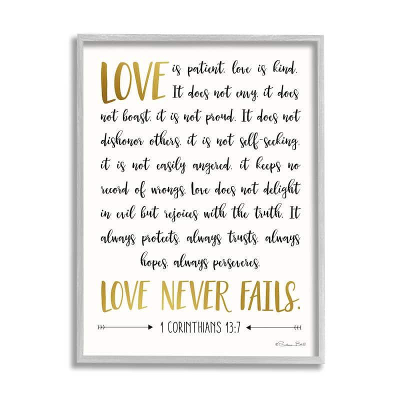 Stupell Love Is Patient Psalm Faith Based Word Design Framed Giclee Texturized Art by Susan Ball
