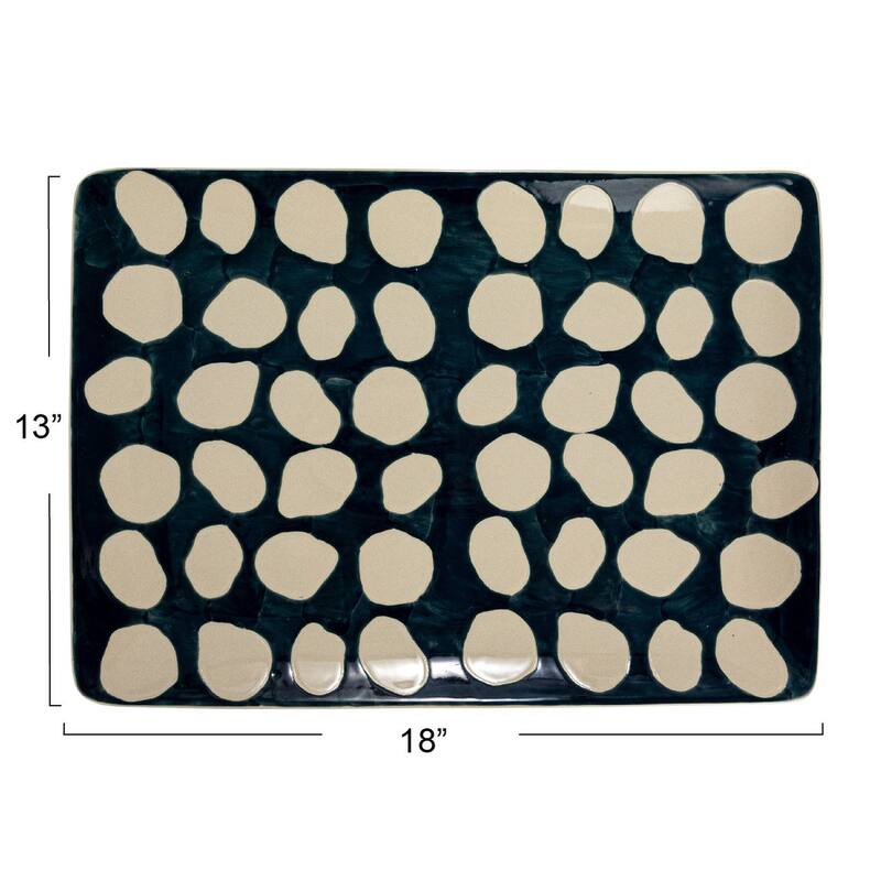 Hand-Painted Stoneware Platter with Wax Relief Dots - 18.0"L x 13.0"W x 1.5"H - 18.0"L x 13.0"W x 1.5"H