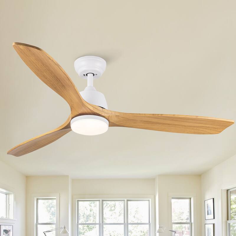 Whisper-Quiet Motor Wooden Ceiling Fan with Light and Remote, 6-Speed Reversible DC Motor, 3-Color Light Settings