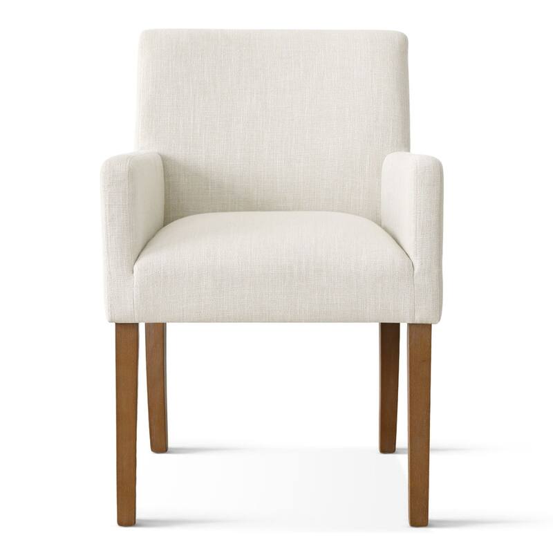 Linen Upholstered Armchairs with Wide Seat, High Back and Solid Wood Legs, Set of 6