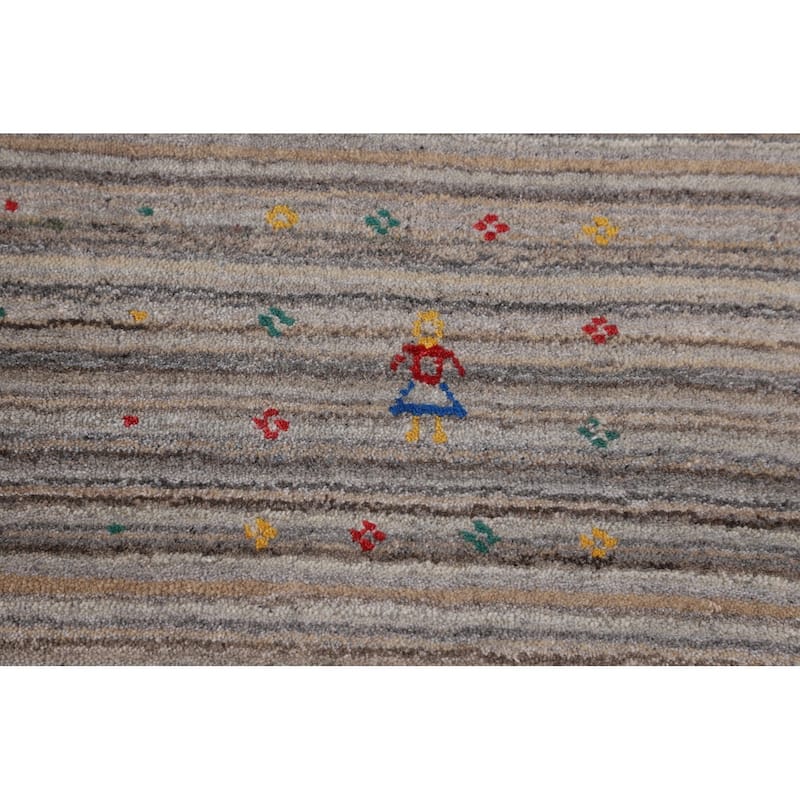 Earth Tone Striped Gabbeh Square Area Rug Hand-Knotted Wool Carpet - 8'0" X 7'10"