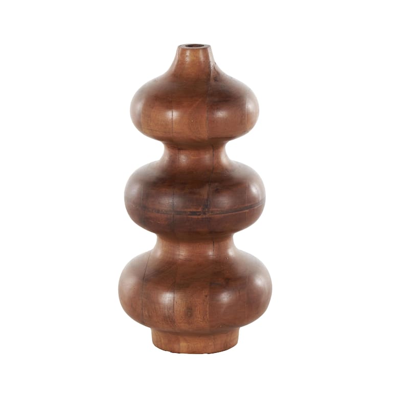 Wood Geometric Bubble Decorative Vase with Natural Wood Grains - Brown - Roche River Decor - 5"W x 5"L x 11"H