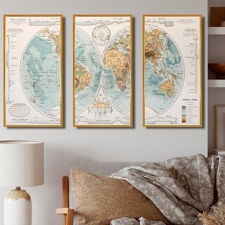 Designart "Ancient Map of The World II" Rustic Framed Canvas Wall Art ...