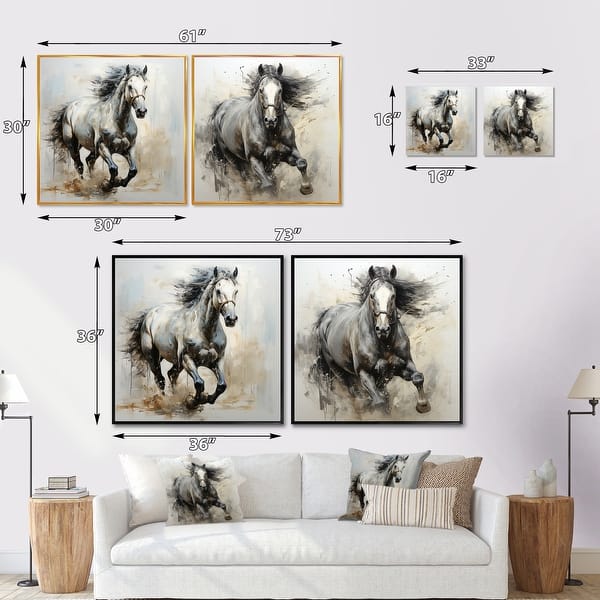 Designart "Hooves In Harmony Horse" Animals Horse Framed Art Set Of 2 - Farmhouse Wall Decor Set Black Wall Art 2 Pieces