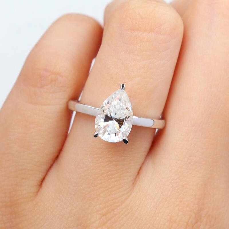 Miadora 2ct DEW Pear-Cut Created Moissanite Solitaire Ring in Sterling Silver