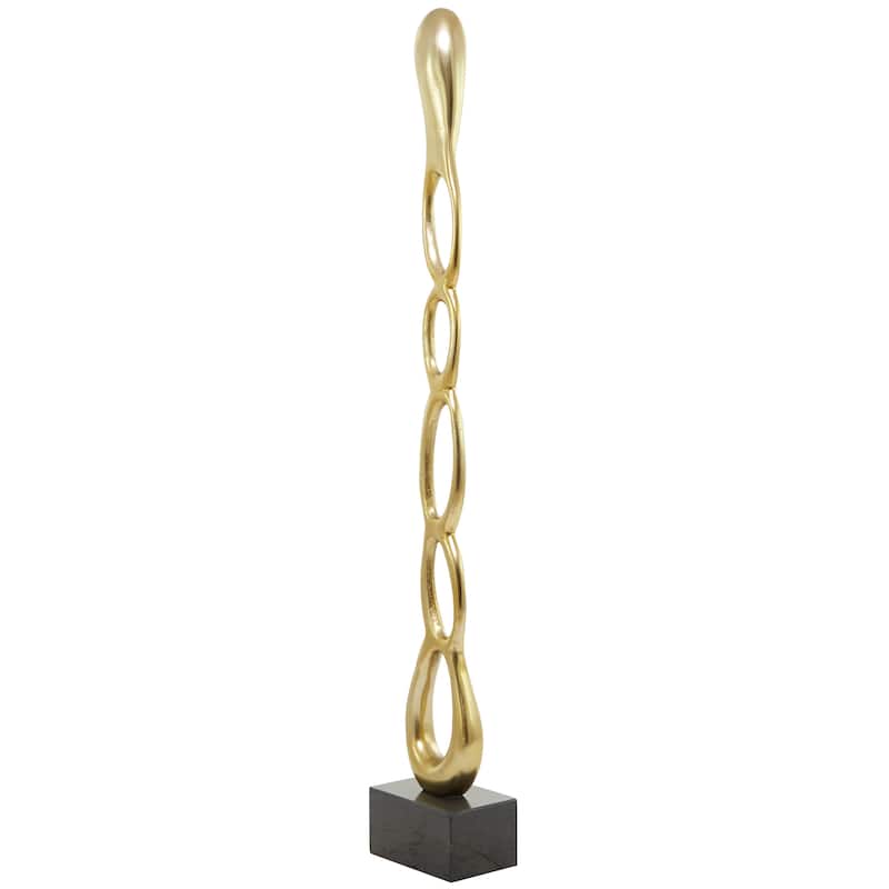 Sleek Aluminum Metal Tall Linked Floor Abstract Sculpture with Black Base - Gold, Silver, Black