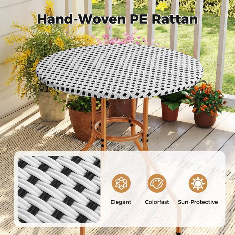 Gymax 3 Piece French Bistro Table Chair Set Outdoor Wicker Round Table