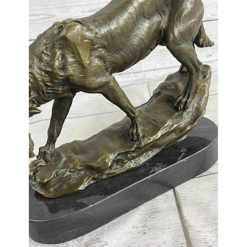Wolf Carrying Cub Bronze Metal Statue Sculpture Marble Base 9 Inches X 11 Inches
