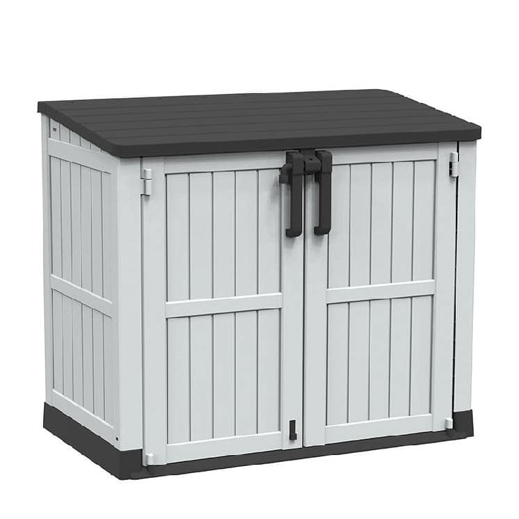 233GAL/880L Heavy-Duty Outdoor Storage Box with Wood-Effect Panels -Lockable Weather-Resistant Design for Garden Tools - 880L