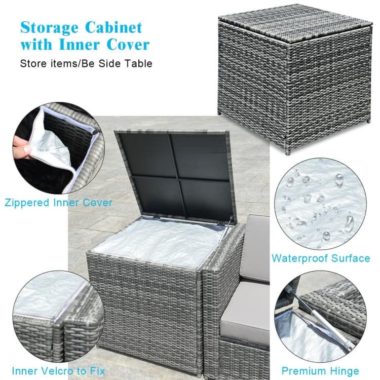 8 PCS Weaving Rattan Sofa Set with Storage Outdoor - 24" x 27" x 25"(L x W x H)