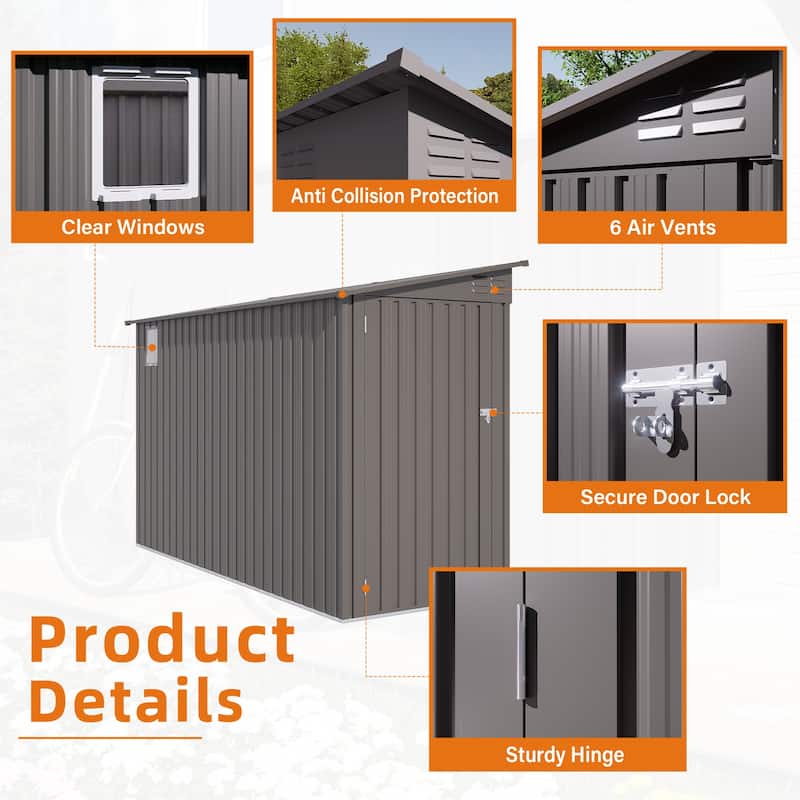4 x 9 FT Outdoor Storage Shed, Metal Garden Shed Tool House with Sloping Roof,2 vents and 1 Side Open Door for Backyard