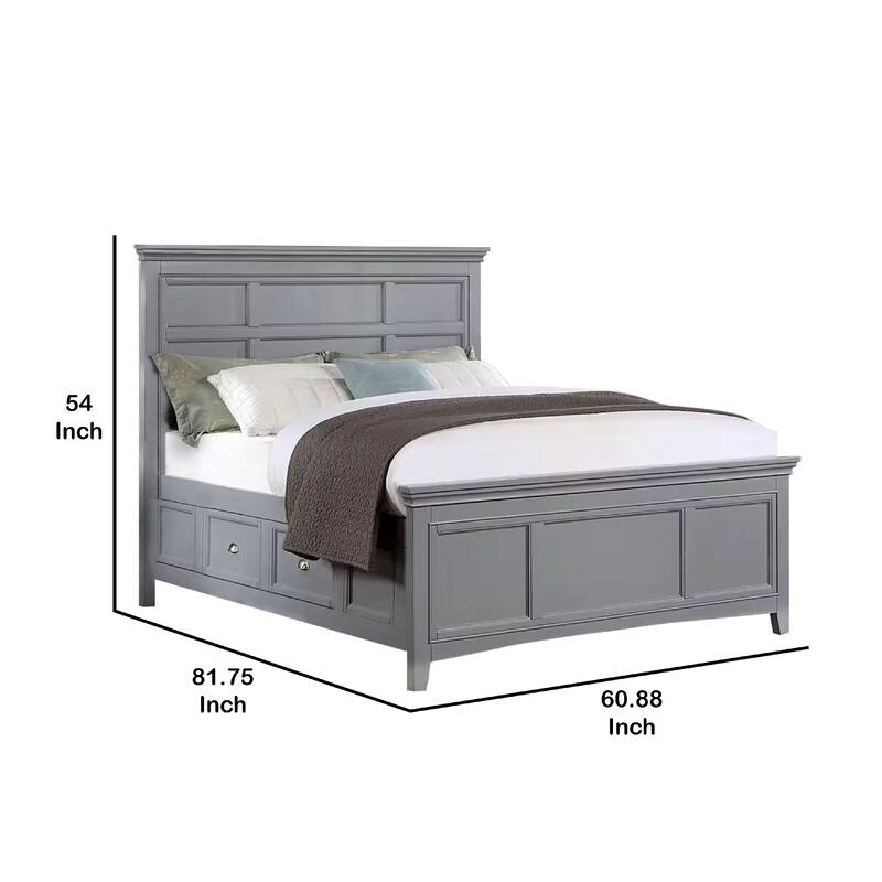 Lile Full Bed with Crown Moulding, Storage Drawers, Gray Solid Wood