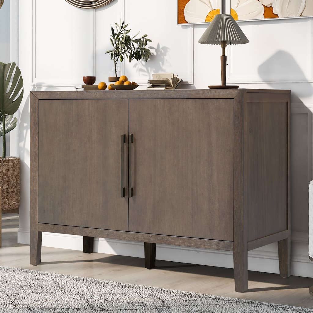 Farmhouse Sideboard Cabinet, Stylish Pine Veneer Design with Double Doors and Adjustable Feet for Storage