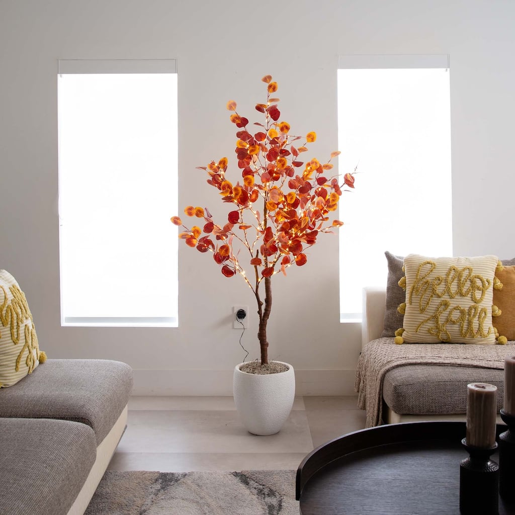 Pre-Lit Potted Eucalyptus Artificial Tree - 5’ - Warm White LED Lights