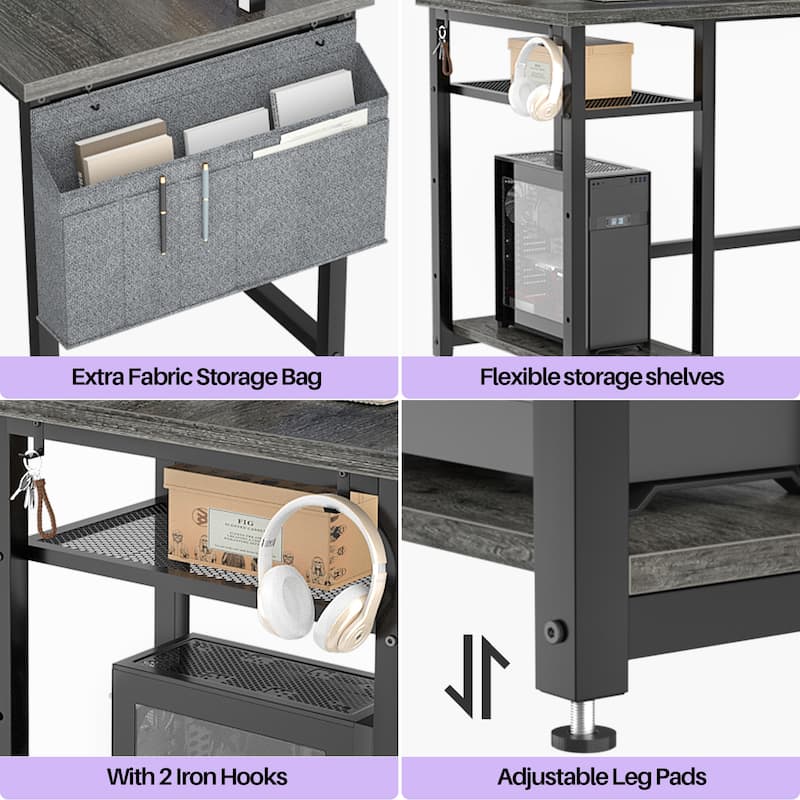 L-Shape Gaming Desk Wood Office Computer Table with Hutch and USB Port