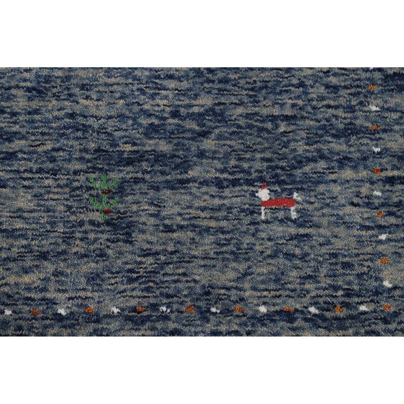 Hand Knotted Oriental 100% Wool Carpet Tribal Stripe Navy Blue & Blues Gabbeh Area Rug - 5' 10'' X 3' 11''