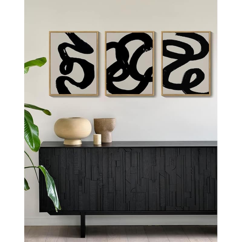 Black Abstract Wall Art Ink Wash Minimalist Lines