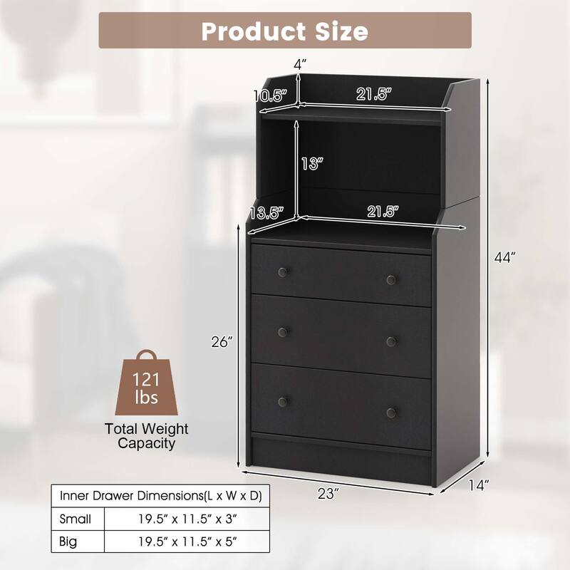 Costway 3-Drawer Dresser 44" Tall Wood Storage Organizer Chest with 2