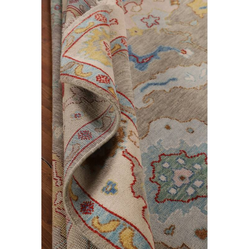 All-Over Floral Oushak Oriental Area Rug Hand-Knotted Wool Carpet - 8'8" X 11'7"