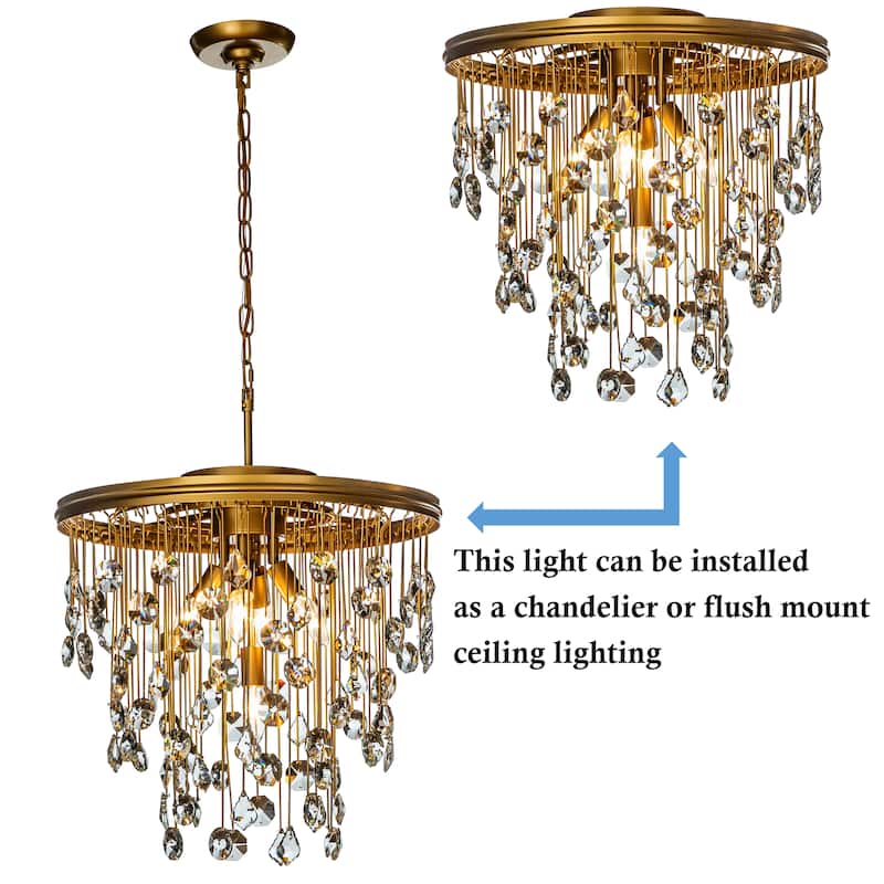 5/7 -Light Contemporary and Glam Antique Gold Rain Drop Crystal Chandelier