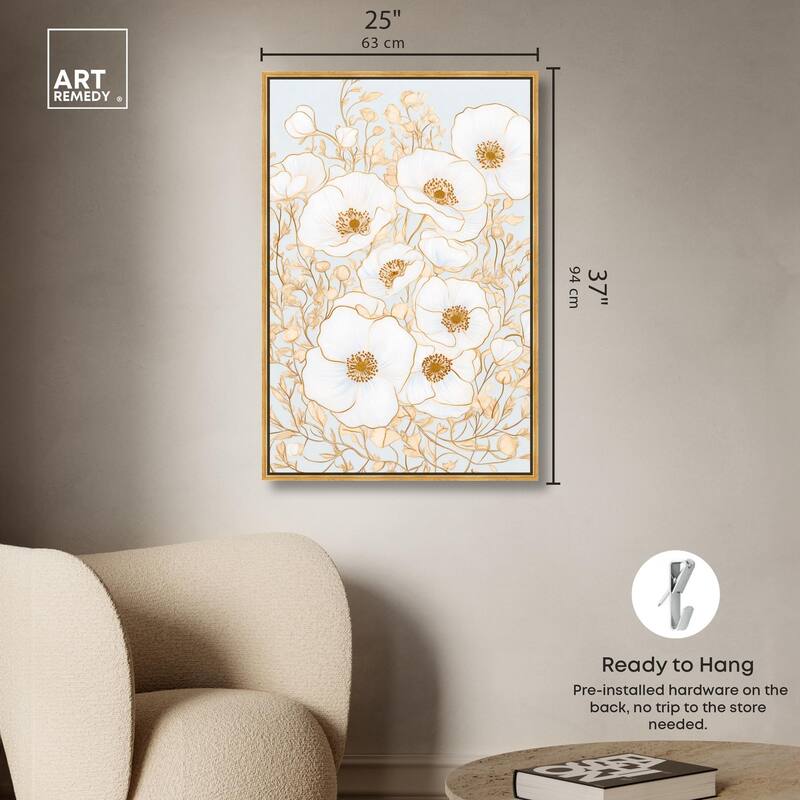 White and Gold Poppies I Canvas by Art Remedy