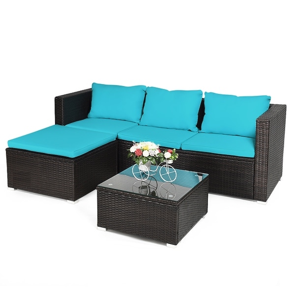 Costway 4PCS Patio Rattan Furniture Set Loveseat Chair Cushioned Steel Frame Garden Yard