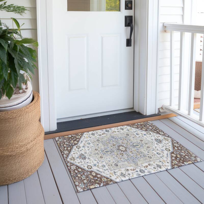 Machine Washable Indoor/ Outdoor Traditional Kolkata Chantille Rug - Chocolate - 1'8" x 2'6"