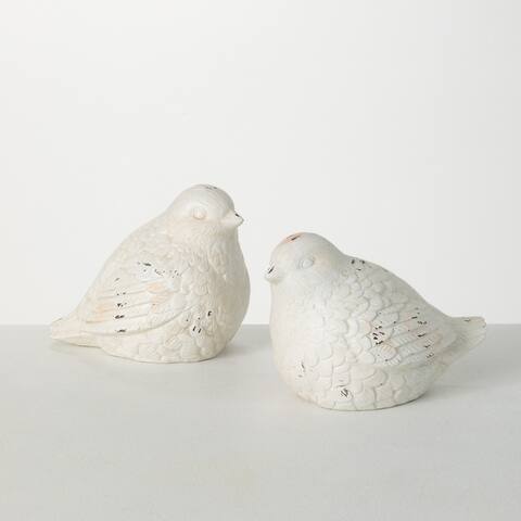 Sullivans Whitewashed Bird Figurine - Set of 2