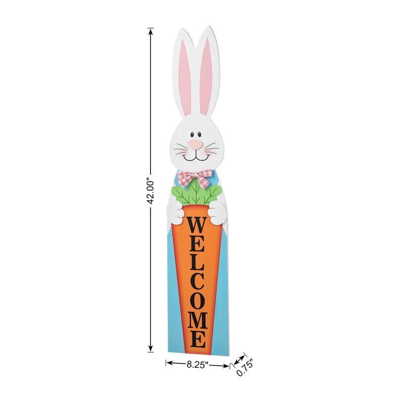 Glitzhome 42"H Easter Wooden Metal Carrot Bunny Porch Sign Spring Gifts