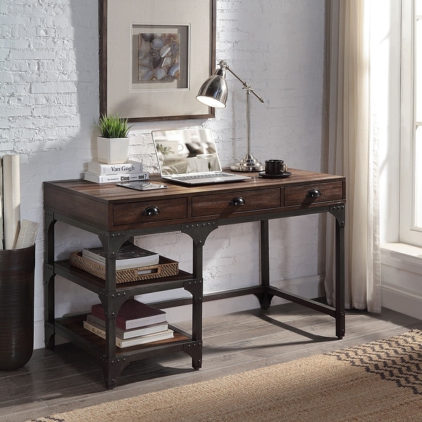 Espresso computer hotsell desk with drawers