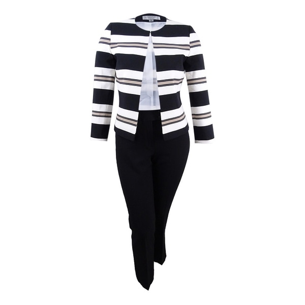 Tahari ASL Women/'s Plus Size Contrast-Trim Jacket 16W Grey//Black