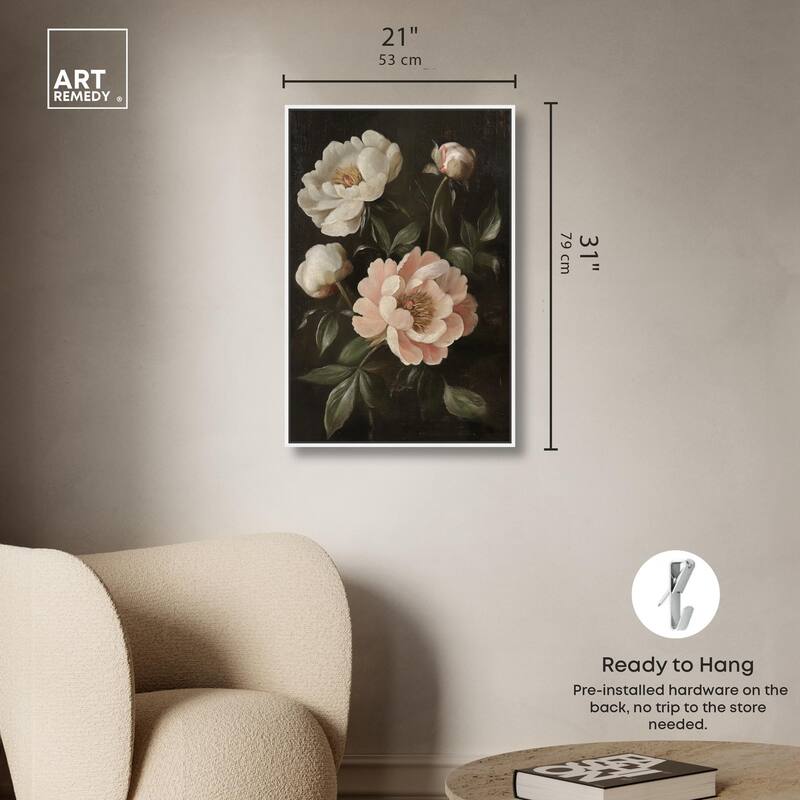 White Peonies in Dark II Canvas by Art Remedy