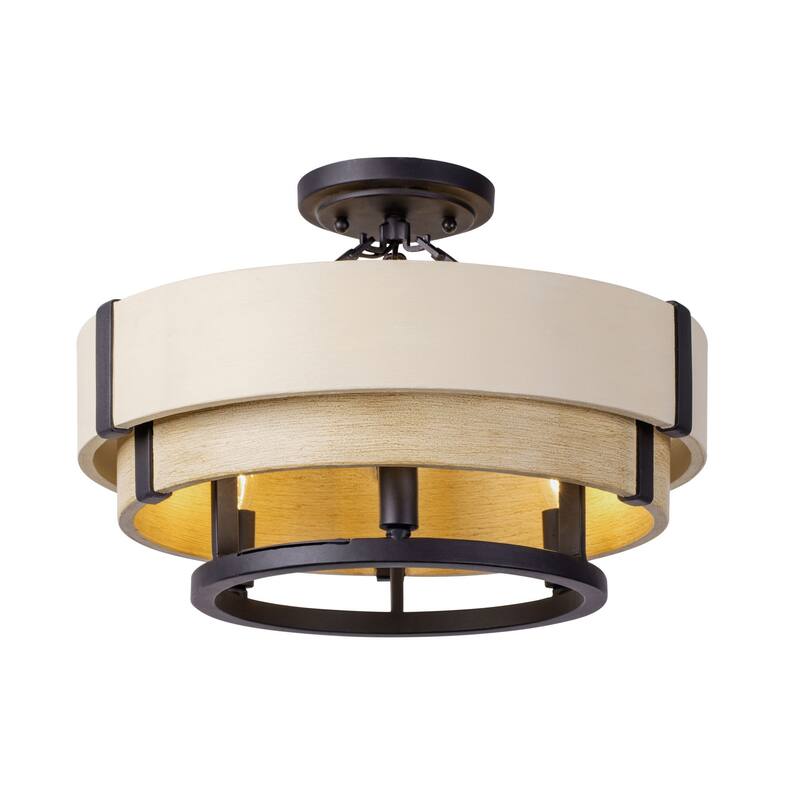 Varaluz Blonde Moment 3-Light Semi-Flush Ceiling Light - Matte Black/Honey/Medium Oak