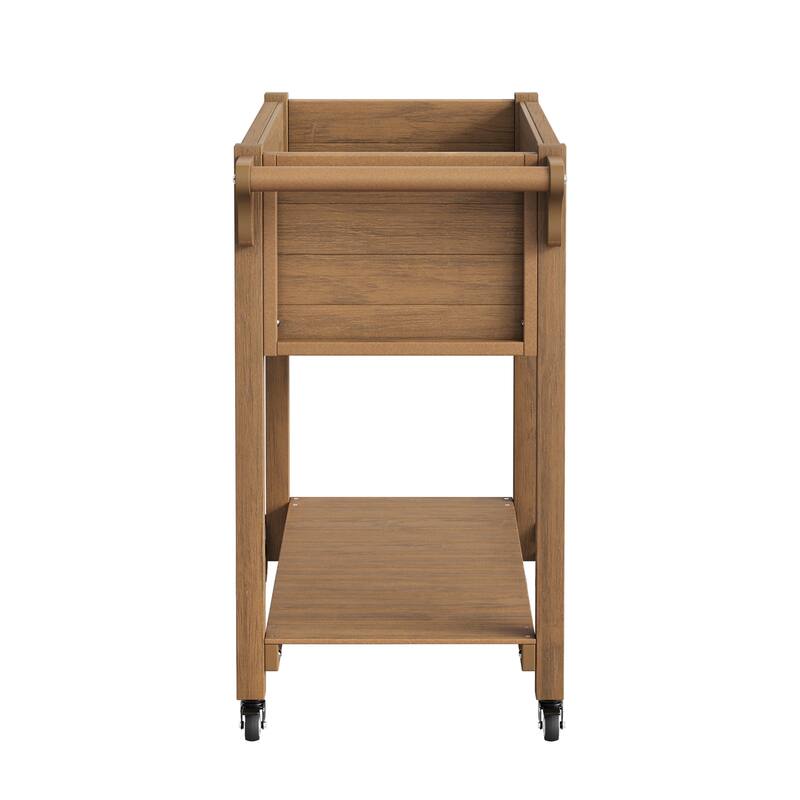 Outdoor Garden Bed Patio Plastic Raised Planter Box with Universal Wheels and Storage Shelf