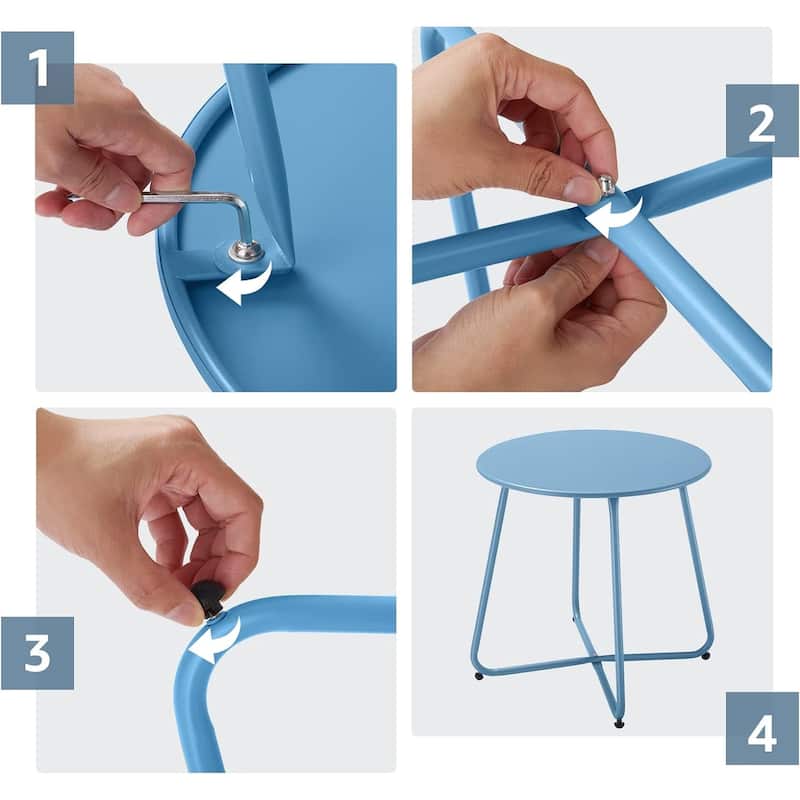 Patio Side Tables for Outside, Small End Table Accent Table Metal Round for Deck Garden Porch Balcony Yard Lawn
