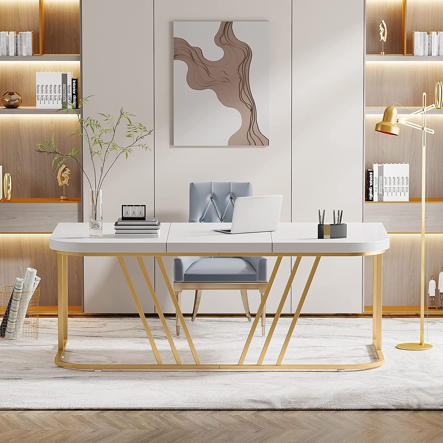 White and gold shop work desk
